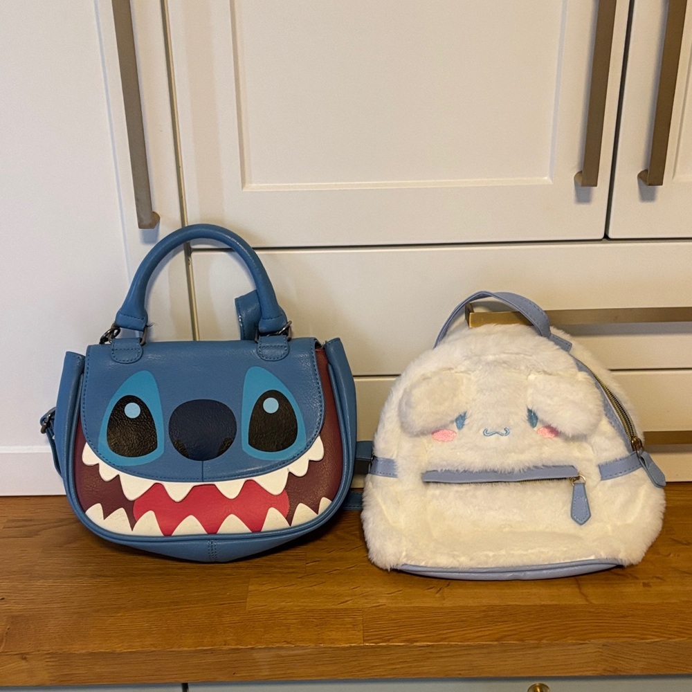 Cinnamon roll and stitch Blue and White Kids Character Bags